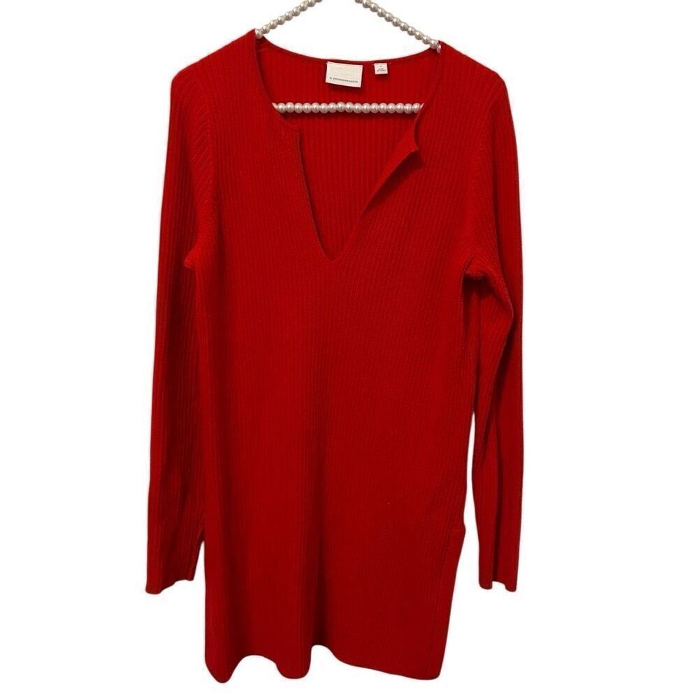 Ettiwa by Anthropologie Sweater‎ Womens Small Red Rib Knit Wool Blend Split Hem